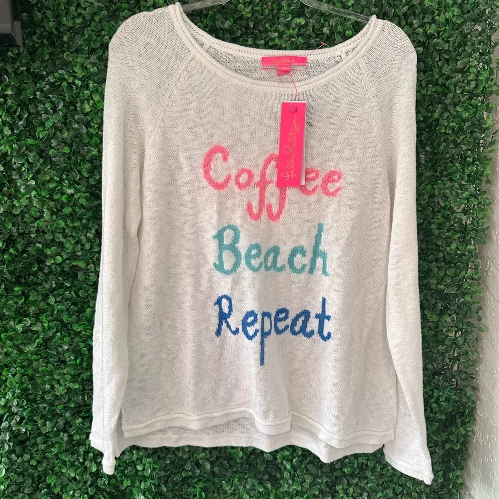 NWT Lilly Pulitzer White Sweater with Coffee Beach Repeat - Picture 3 of 5